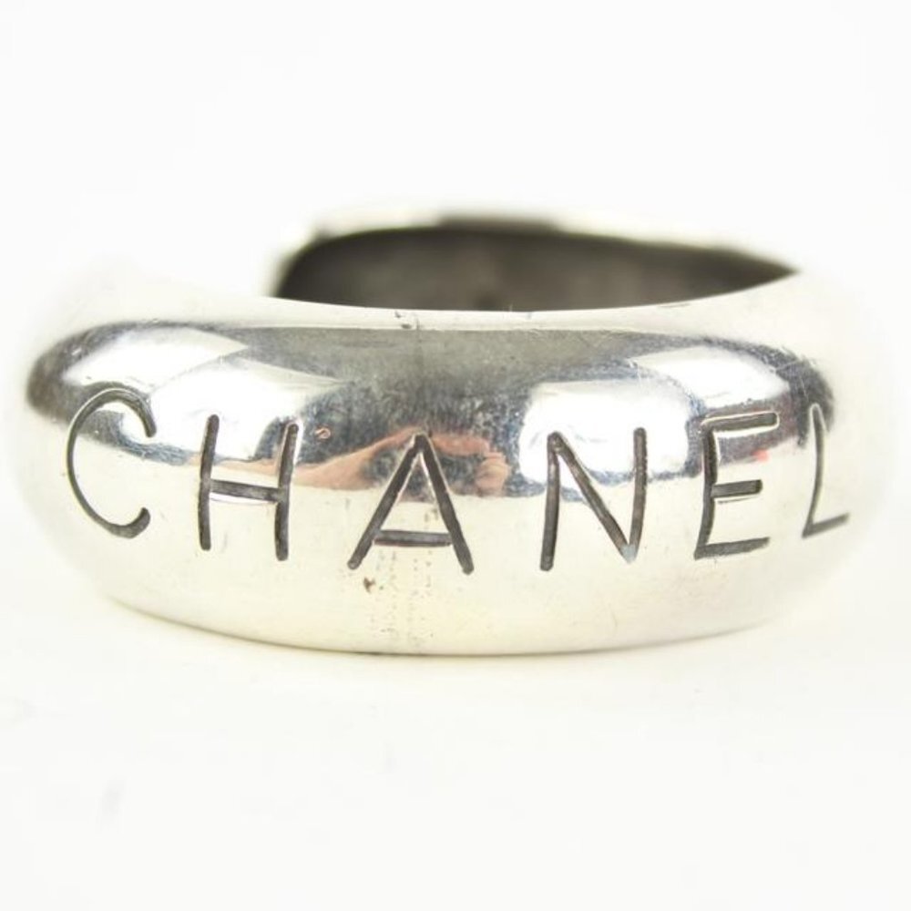 Chanel 96p Paris Silver Tone Bangle Bracelet Cuff